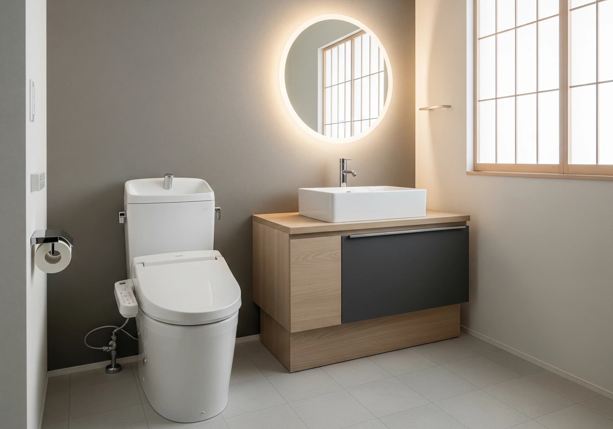 新しく交換されたトイレと洗面台